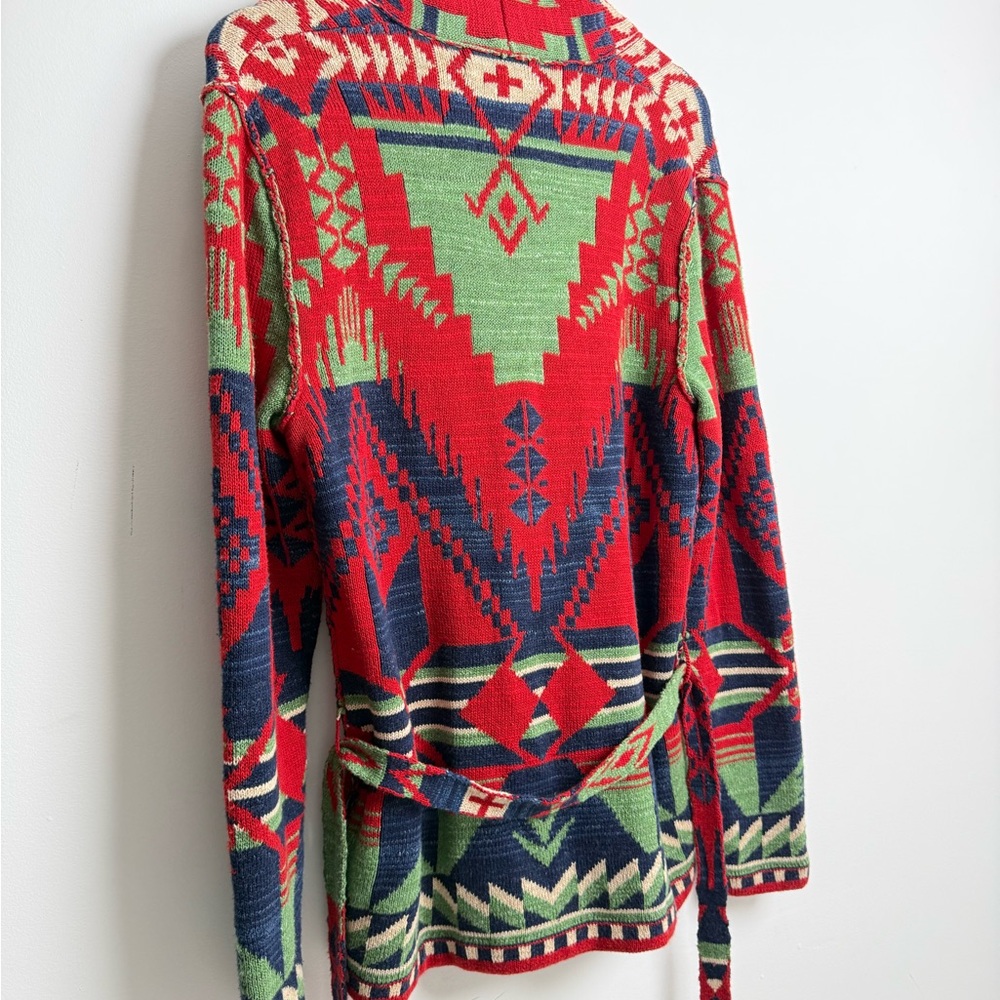 Polo Ralph Lauren Southwestern Shawl Collar Cardigan Belted Navajo Knit Jacket S - Picture 9 of 12